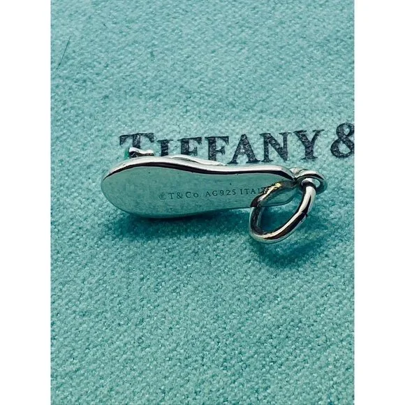 Tiffany & Co. Flip Flop Blue Enamel Pendant Charm Sandal Sterling Silver Pouch